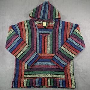 Franks Baja Hoodie Multicolor Striped Unisex L Mexican Drug Rug Pullover
